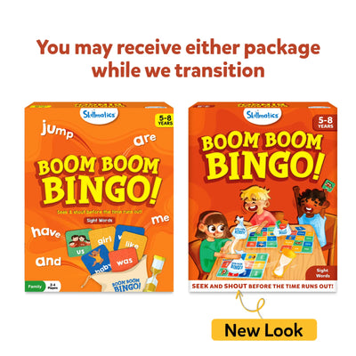 Two versions of Boom Boom Bingo Sight Words game for children ages 5-8