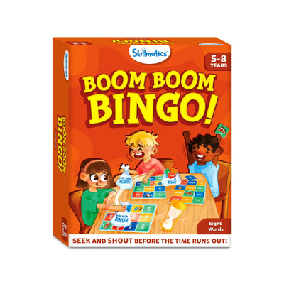 Children playing Boom Boom Bingo Sight Words board game for ages 5-8