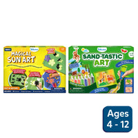 Crafty Playtime Bundle for ages 4-12 featuring rock painting and sand art kits for kids