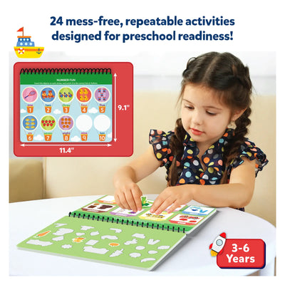 Interactive preschool activity book with reusable stickers for ages 3-6