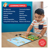 Interactive preschool learning book with educational topics and reusable stickers