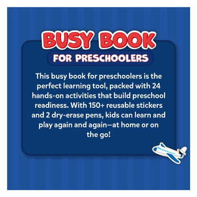 Colorful preschool busy book with reusable stickers and dry-erase pens for ages 3-6
