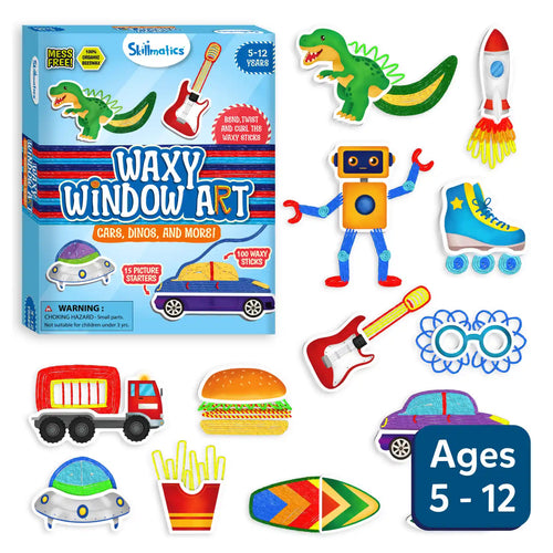 Waxy Window Art: Cars, Dinos, & More! | DIY Art & Craft Kit (ages 5-12) - Free Gift