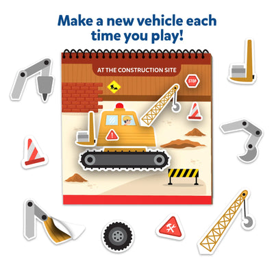 Children’s magnetic play set with construction vehicles and accessories from Peelies activity book