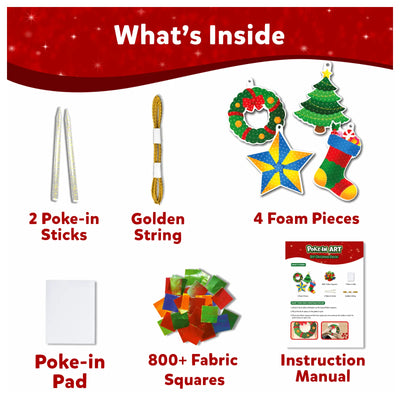 Christmas-themed craft kit with foam shapes fabric squares and tools for kids ages 4-9