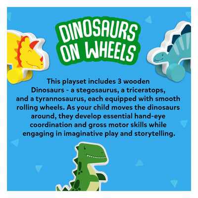 Wooden dinosaur toys on wheels for toddlers ages 9 months to 3 years