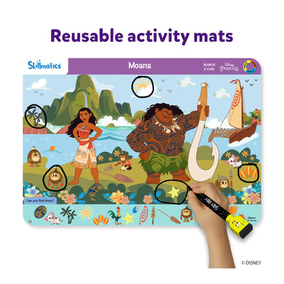 Reusable activity mat with Disney Moana characters for ages 3-6 in Disney Write & Wipe Combo