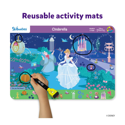 Reusable Disney Write & Wipe Activity Mat with Cinderella and a hand pointing to a pumpkin