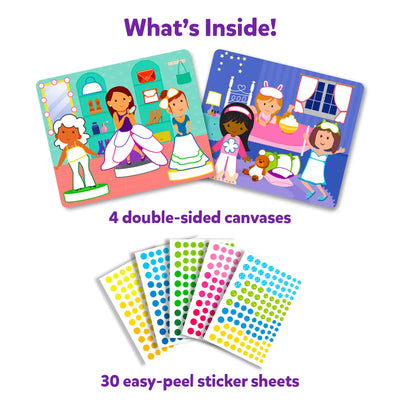 Children’s dress-up activity set with double-sided canvases and easy-peel stickers for creative play