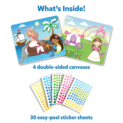 Children’s art activity set with four double-sided canvases and 30 easy-peel stickers