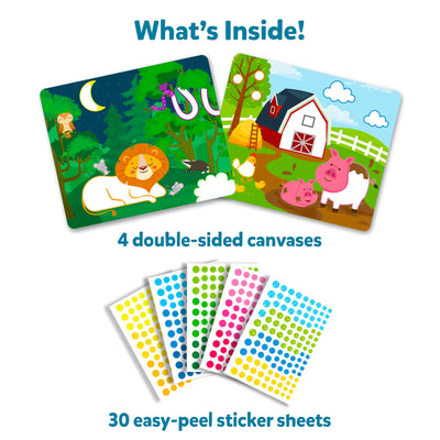 Activity kit with four double-sided canvases and colorful dot stickers for kids ages 3-7