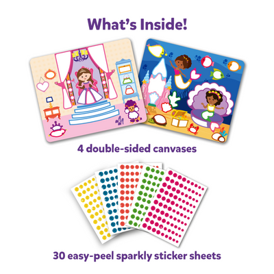 Children’s art activity set with double-sided canvases and sparkly sticker sheets