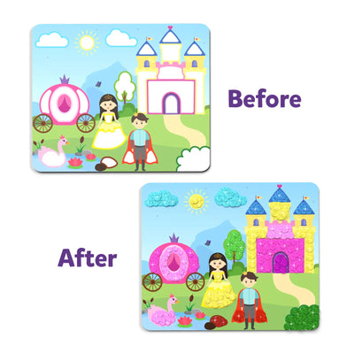Craft kit for creating textured princess and prince scenes with Dot it Sparkle Edition stickers
