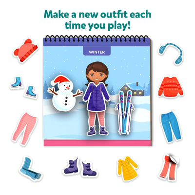 Paper doll set with winter background and clothing accessories from Peelies Dress Up activity book