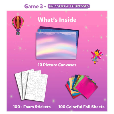 Children’s art activity set with Unicorn and Princess themes for Foil Magic Wonderland