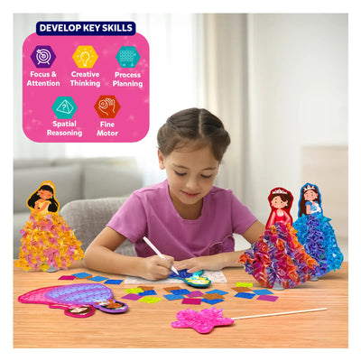 Crafting kit for children to create princess dolls with fabric dresses from Fairy Tale Craft Kit
