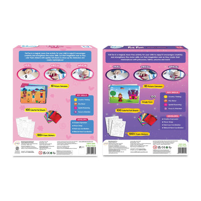 Two children’s art activity kits featuring characters and princess themes in Foil Fun Wonderland Combo