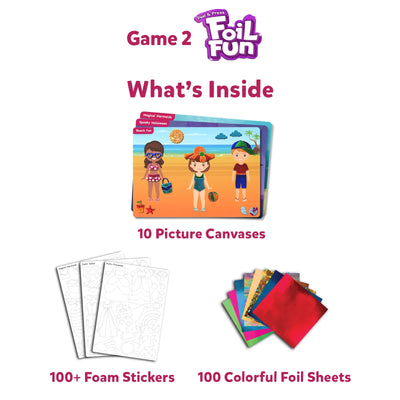 Children’s craft kit with picture canvases foam stickers and colorful foil sheets for kids