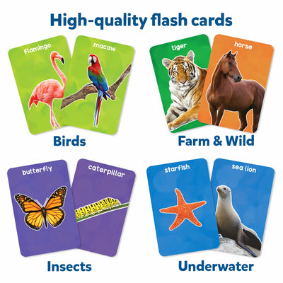 Educational flash cards for children featuring first 100 animals for toddlers ages 1 to 4