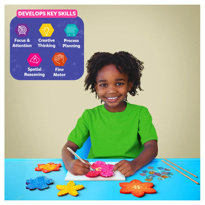 Child creating colorful flower-shaped art pieces with Poke-in Art Flower Bouquet for Kids