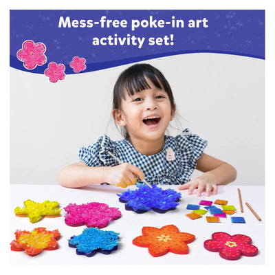 Child’s mess-free poke-in art activity set with colorful flower shapes for ages 4-9