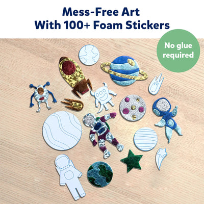 Space-themed foam stickers and cutouts for mess-free arts in the Foil-tastic Fun Bundle