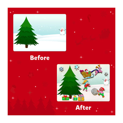 Winter scene before and after transformation with Christmas elements for Triple the Foil Fun Holiday Magic Bundle