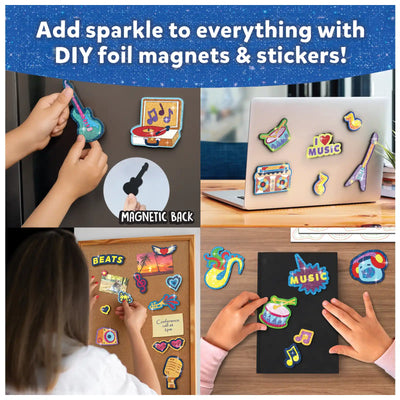 DIY foil magnets and stickers for creative decoration from Foil Fun Groovy Beats Kit