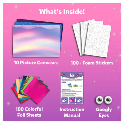 Craft kit with canvases foam stickers foil sheets instruction manual and googly eyes for kids