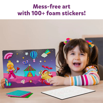 Colorful foam sticker art kit for children featuring unicorns and princesses in Foil Fun kit