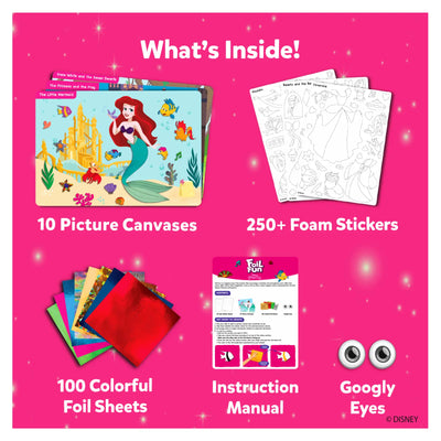Disney-themed art kit with canvases foam stickers foil sheets and googly eyes for kids