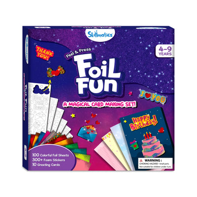 Foil Fun Card Making Set for Kids Ages 4-9 with colorful foil sheets and foam stickers