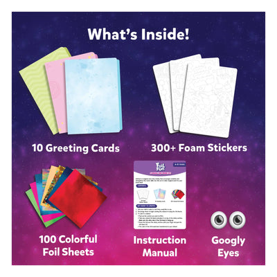 Creative craft kit with greeting cards foam stickers foil sheets googly eyes and instruction manual