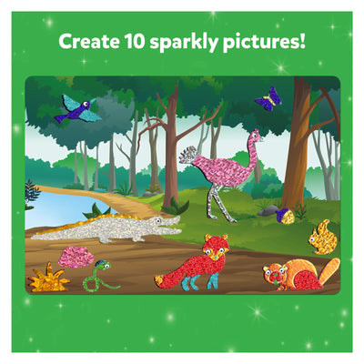 Children’s glitter art kit showcasing an animal-filled jungle scene from Foil Fun World Of Animals