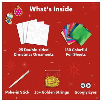 Christmas ornament craft kit with decorations foil sheets strings googly eyes and poke-in stick