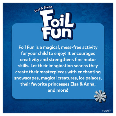 Promotional material for a children’s craft activity featuring Disney Frozen Foil Fun Art Kit