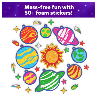 Glittery foam stickers of planets stars and celestial objects for Solar System art kit