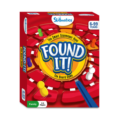 Red Found It Board Game box for ages 6-99 with smart scavenger hunt theme