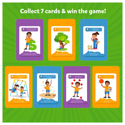 Educational game cards with outdoor activities and objects for kids ages 4 to 7