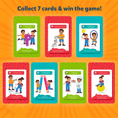 Brightly colored educational game cards for children from Found It! Combo Indoor Travel