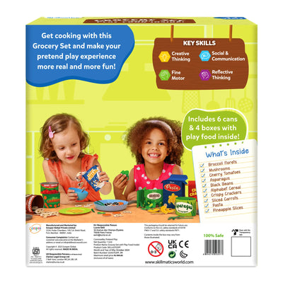 Children’s pretend grocery set with food items promoting imaginative play and skill development