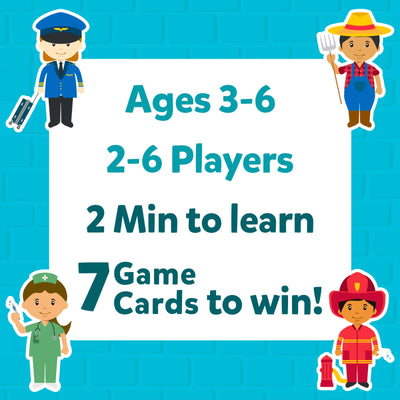 Game box cover of Guess in 10 Junior Community Helpers with pilot, farmer, nurse, firefighter illustrations