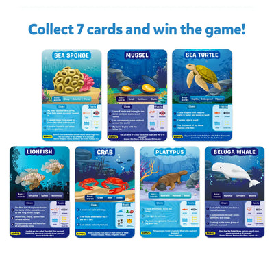 Illustrated marine animal cards for Guess in 10 Underwater Animals trivia game