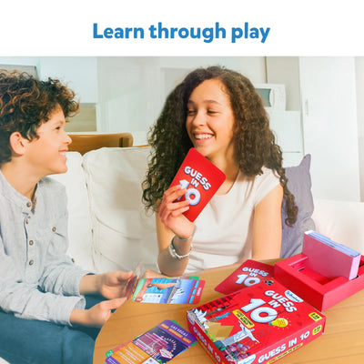 Red Guess in 10 Cities Around The World trivia card game box for ages 8 plus