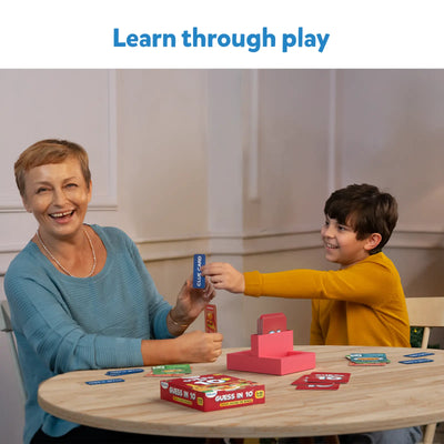 Red Guess in 10 food trivia game box with brain illustration for ages 8+