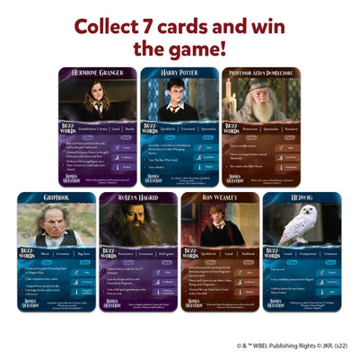 Set of seven Harry Potter-themed trading cards for Guess in 10 trivia card game