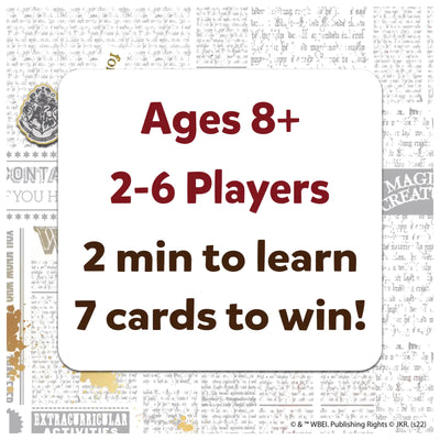 Game box with play information for Guess in 10 Harry Potter trivia card game for ages 8+