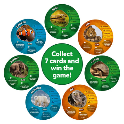Educational animal-themed game cards from Guess in 10 Picture Clues Animal Planet trivia game