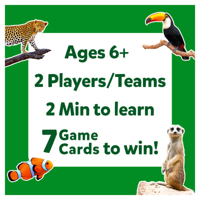 Guess in 10 Animal Planet trivia card game with animal images and game details for ages 6+