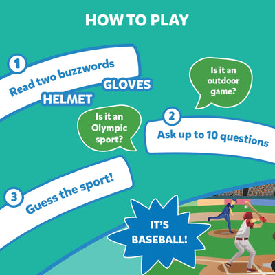 Instructions for a Guess the Sport game from Guess in 10 World Of Sports Trivia Card Game